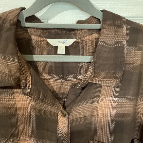 🍂🍃🍁NWT Terra & Sky Buffalo Shadow Plaid Button Down Long Sleeve Shirt 🍁🍃 - Picture 2 of 5